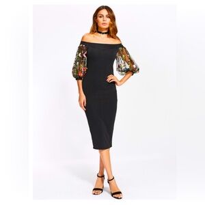 Off the Shoulder Bardot Embroidered Cocktail Dress NWOT